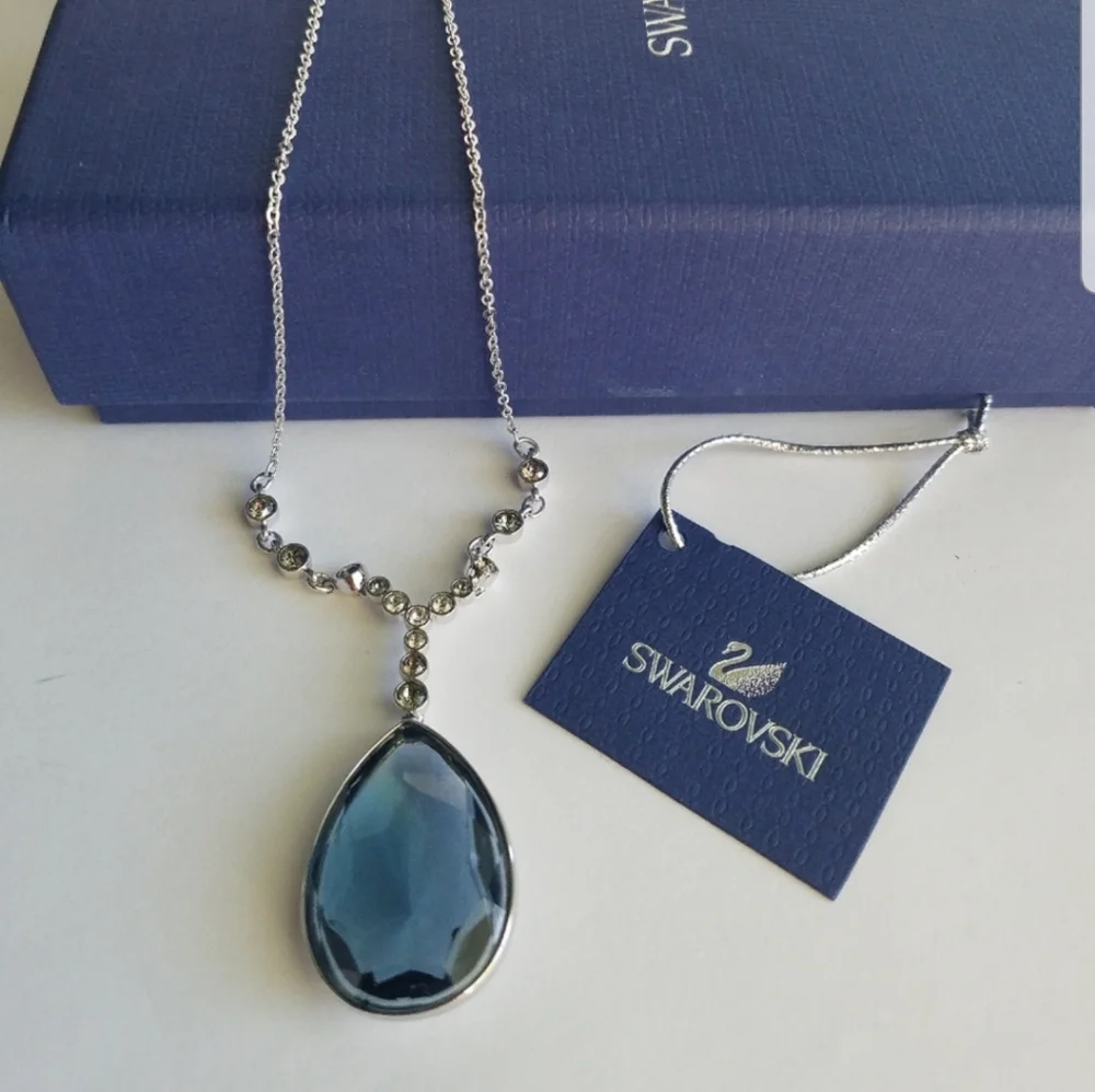 AUTHENTIC Swarovski Montana Blue Meringue Large Teardrop Necklace NIB